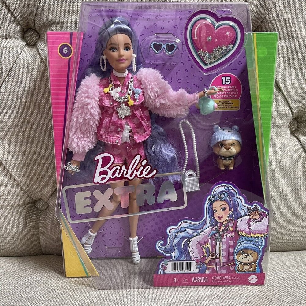 Barbie Extra Doll #6 Periwinkle Hair with Pet Puppy New